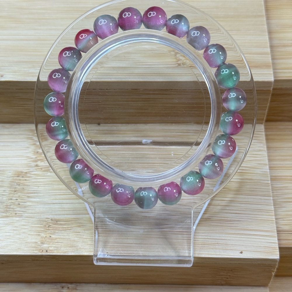 Multicolor Pink-Green Beaded Stretch Bracelet